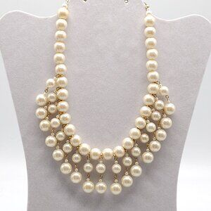 Elegant Acrylic Faux Pearl Bib Necklace With Gold-Tone Chain Vintage